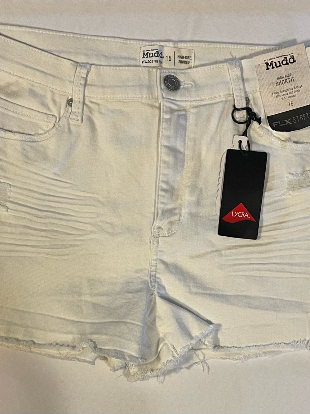 Mudd White High-Rise Frayed Jean Shorties